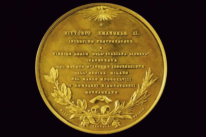 Medaglia commemorativa 'Cinque giornate di Milano', 1848, argento dorato