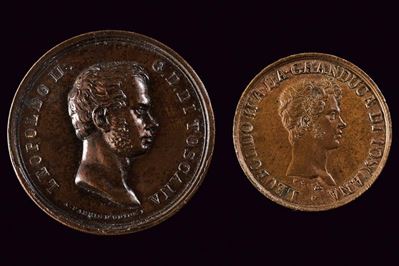 Leopoldo II, Lotto di due piccole medaglie in bronzo, Granducato di Toscana