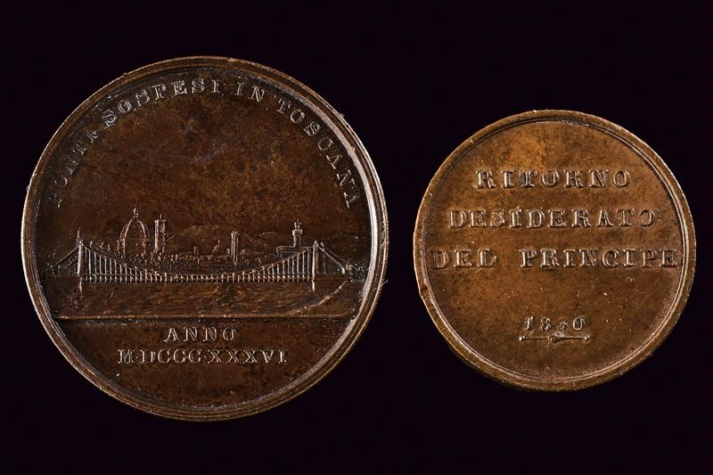 Leopoldo II, Lotto di due piccole medaglie in bronzo, Granducato di Toscana