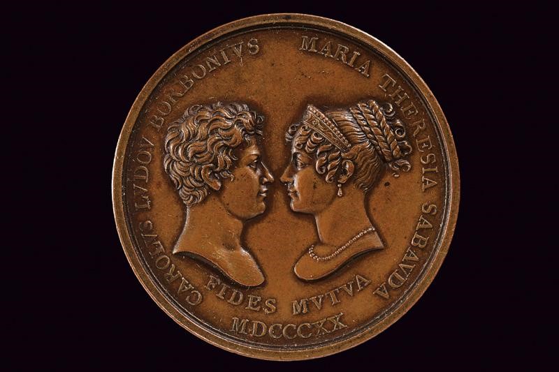 Ducato di Lucca, Medaglia in bronzo commemorativa del matrimonio tra Maria Teresa di Savoia e Car...