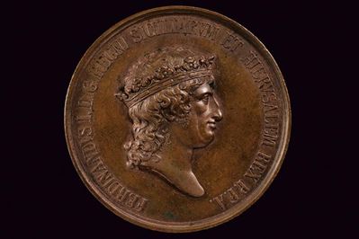 Medaglia di Ferdinando I di Borbone, bronzo, Regno delle Due Sicilie, 1818