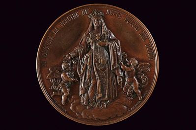 Ferdinando II, Medaglia per l'incoronazione della Vergine Addolorata, bronzo, Regno delle Due Sic...