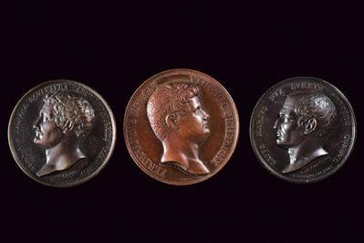 Ferdinando II, Lotto di tre medaglie in bronzo (1830-1859, Regno delle Due Sicilie)