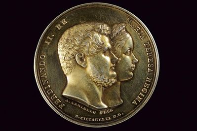 Ferdinando II, Medaglia emessa per le allieve dei Reali educandati Napoletani, 1849, Regno delle ...