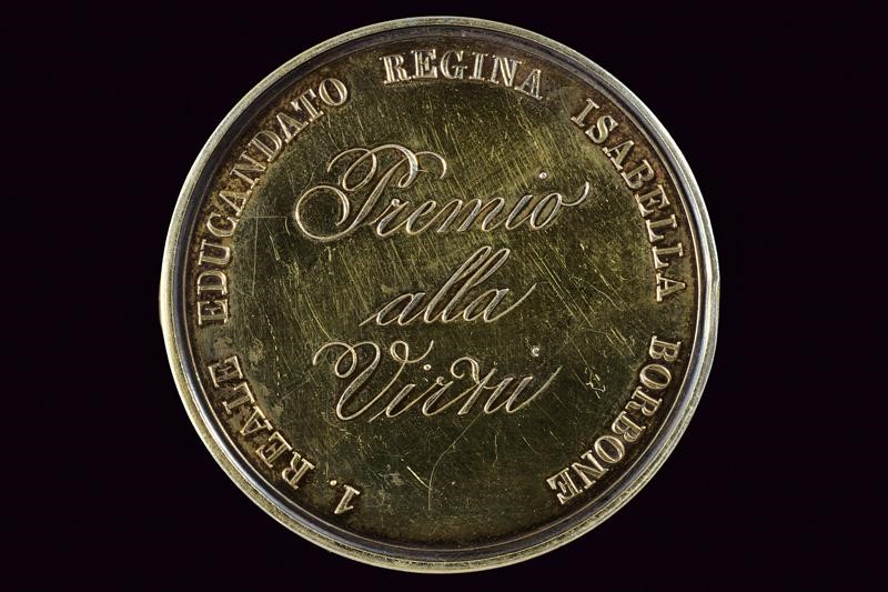 Ferdinando II, Medaglia emessa per le allieve dei Reali educandati Napoletani, 1849, Regno delle ...