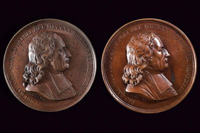 Ferdinando II, Lotto di due medaglie per il VII congresso degli scienziati a Napoli, 1845, Regno ...