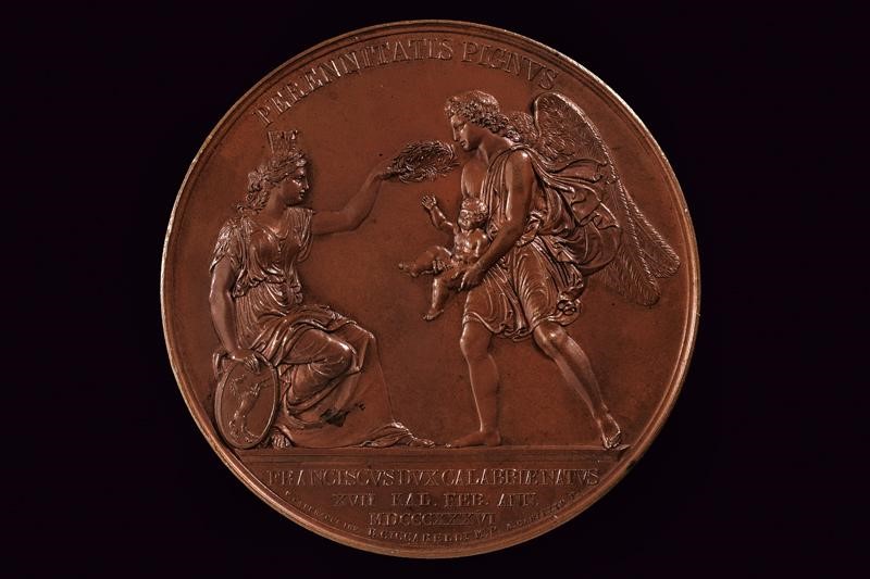 Ferdinando II, Medaglia per la nascita del Duca di Calabria Francesco di Borbone, Regno delle Due...