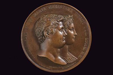 Ferdinando II e Maria Cristina di Savoia, Medaglia commemorativa in bronzo del 1832