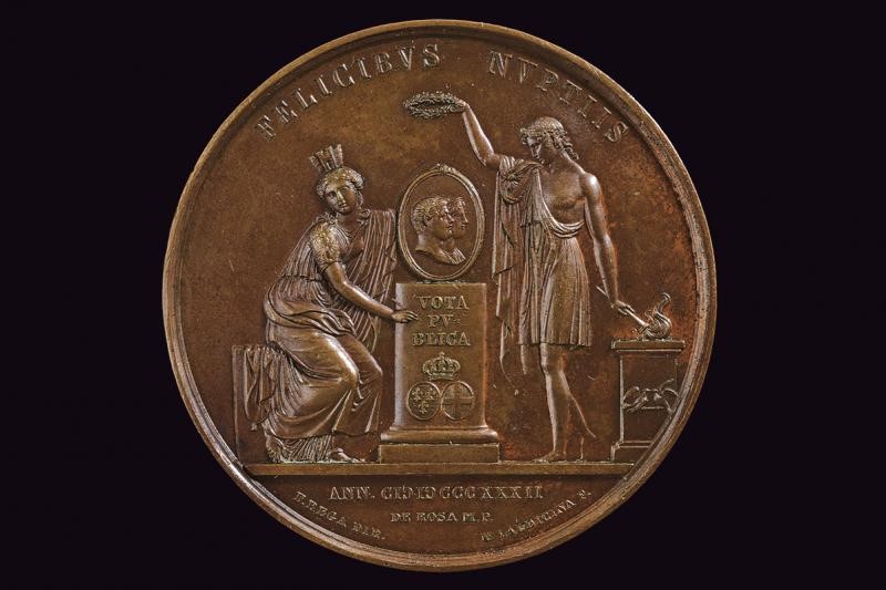 Ferdinando II e Maria Cristina di Savoia, Medaglia commemorativa in bronzo del 1832