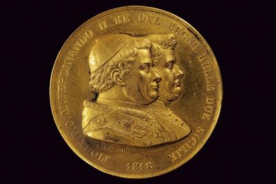Ferdinando II, Medaglia per l'esilio del Papa Pio IX a Gaeta, Regno delle Due Sicilie, 1848