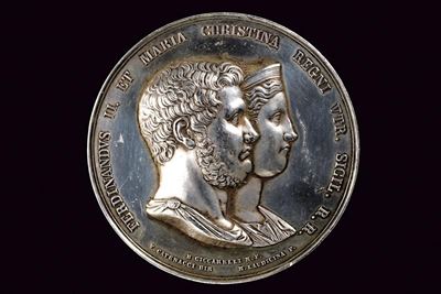 Ferdinando II, Medaglia per la nascita del Duca di Calabria Francesco di Borbone, argento, Regno ...