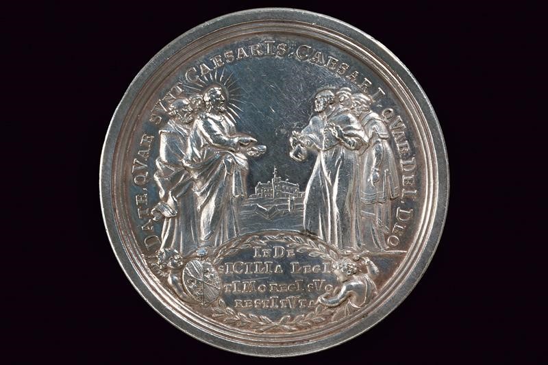 Medaglia di Carlo VI (1711-1740) in argento, Sicilia, 1720