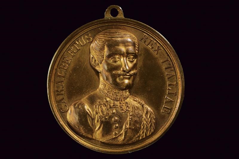 Medaglia commemorativa di Pio IX e Carlo Alberto, metallo dorato, Regno di Napoli