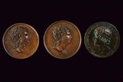 Gioacchino Napoleone Murat, Tre medaglie in bronzo, Regno di Napoli, diametro 4.2 - 4.5 cm