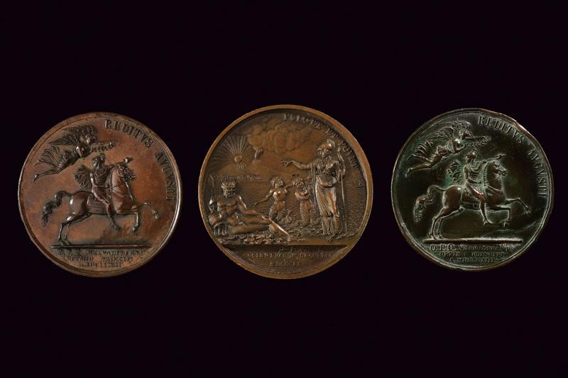 Gioacchino Napoleone Murat, Tre medaglie in bronzo, Regno di Napoli, diametro 4.2 - 4.5 cm