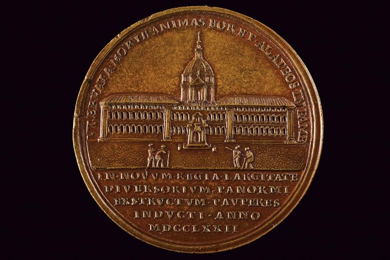 Medaglia commemorativa per la costruzione dell'Albergo dei Poveri in Palermo, bronzo, Regno di Na...