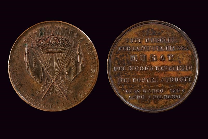 Medaglie commemorative di Gioacchino Napoleone Murat, bronzo, Regno di Napoli, 1809