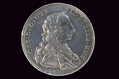 Medaglia di Carlo di Borbone (1735-1759), in argento, Napoli, 1751