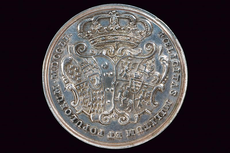 Medaglia di Carlo di Borbone, Argento, Napoli, 1751, diametro 4.1 cm