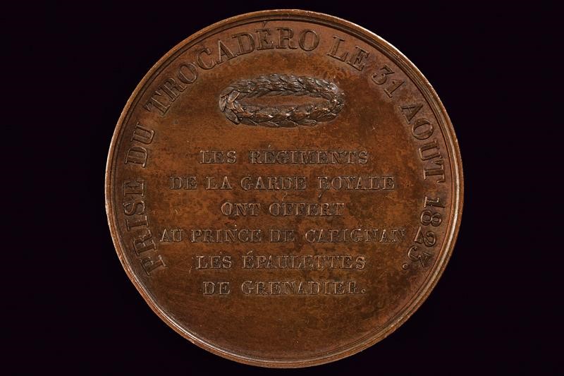 Medaglia commemorativa della presa del Trocadero, Carlo Alberto di Savoia, Francia, 1823, diametr...