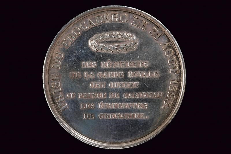 Carlo Alberto di Savoia, Medaglia presa del Trocadero, 1823, argento