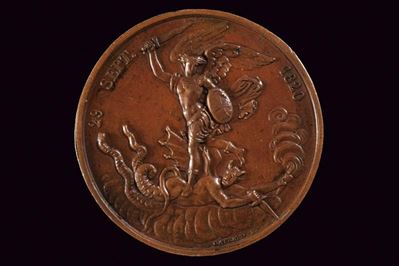 Medaglia commemorativa per la nascita del conte di Chambord, Luigi XVIII, Francia, 1820