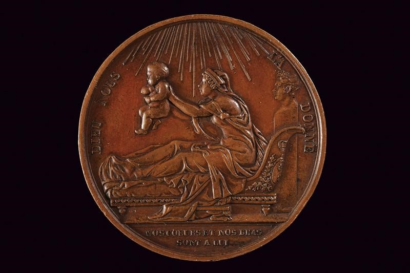 Medaglia commemorativa per la nascita del conte di Chambord, Luigi XVIII, Francia, 1820