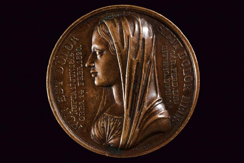 Medaglia commemorativa per la morte del Duca di Berry, Carlo Ferdinando (1778-1820), bronzo