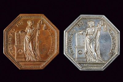 Lotto di due medaglie della Corte di Cassazione, bronzo e argento, Inizio XIX Secolo