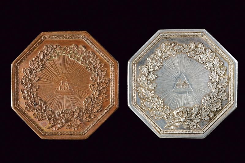 Lotto di due medaglie della Corte di Cassazione, bronzo e argento, Inizio XIX Secolo