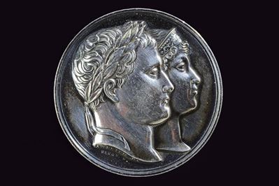 Medaglia commemorativa per le Nozze di Napoleone e Maria Luigia d'Austria, 1810, argento, diametr...