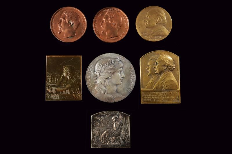 Massenet, Lotto di medaglie e lettere - Medaglie Napoleone III e placchette argento