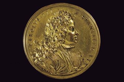 Medaglia di Carlo III, bronzo dorato, XVIII Secolo, diametro 4.9 cm