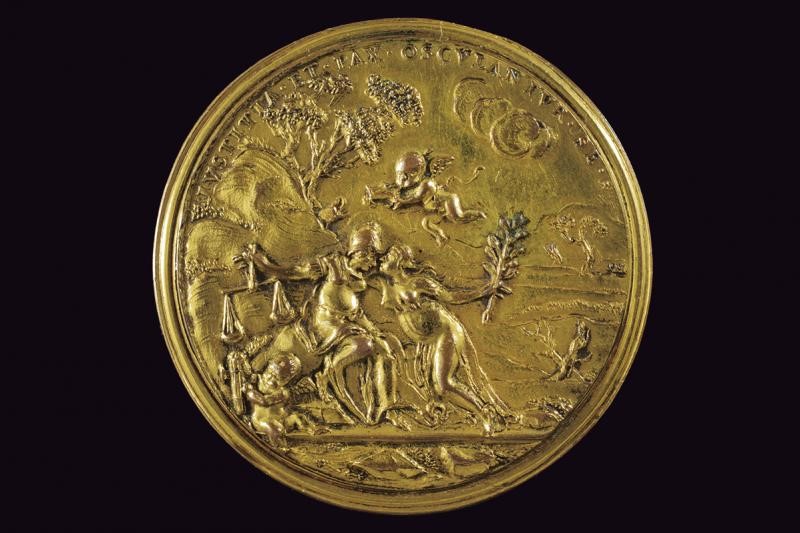 Medaglia di Carlo III, bronzo dorato, XVIII Secolo, diametro 4.9 cm