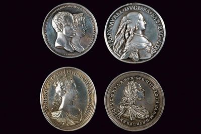 Quattro medaglie in argento, XVII - XIX secolo, varie provenienze