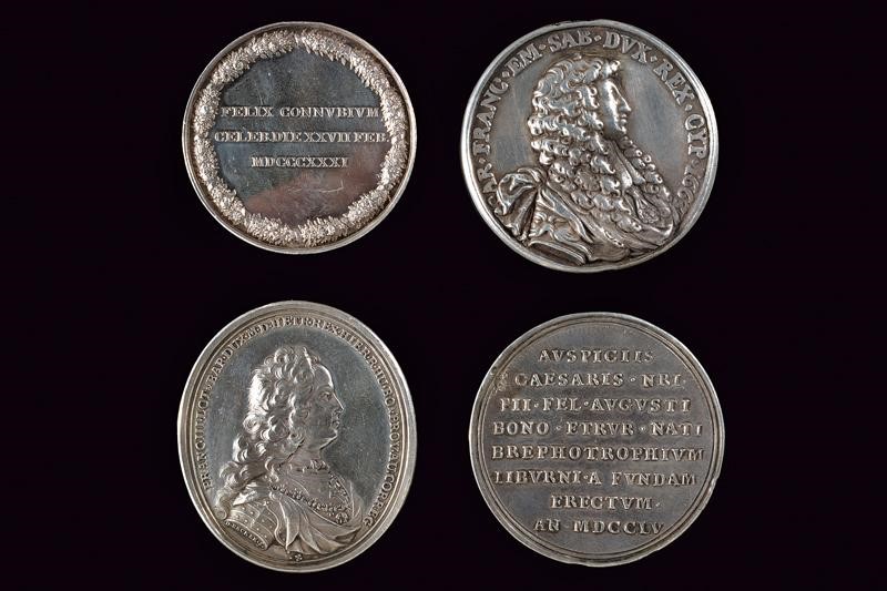 Quattro medaglie in argento, XVII - XIX secolo, varie provenienze