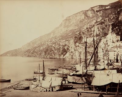 Amalfi. Marina e Panorama della Grotta di S. Cristofano, due stampe all'albumina