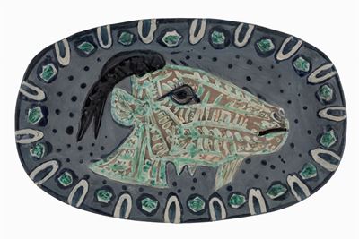 Tête de chèvre - Piatto ovale in ceramica, 1952