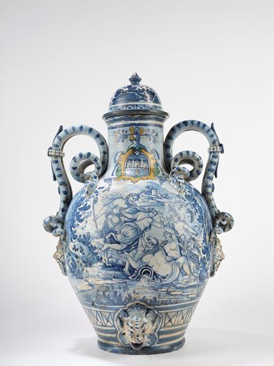 Grande Stagnone con Coperchio in Maiolica. Manifattura Ligure