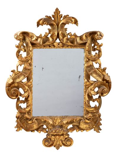 Specchiera Barocca, legno intagliato e dorato, h cm 140x104