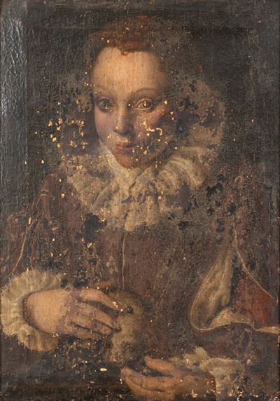 Ritratto di giovane gentildonna a mezzo busto, olio su tela, cm 60 x 42