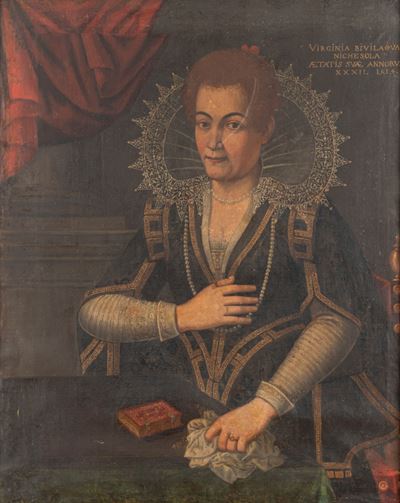 Anonimo, Ritratto di Virginia Bevilacqua a tre quarti di figura, olio su tela