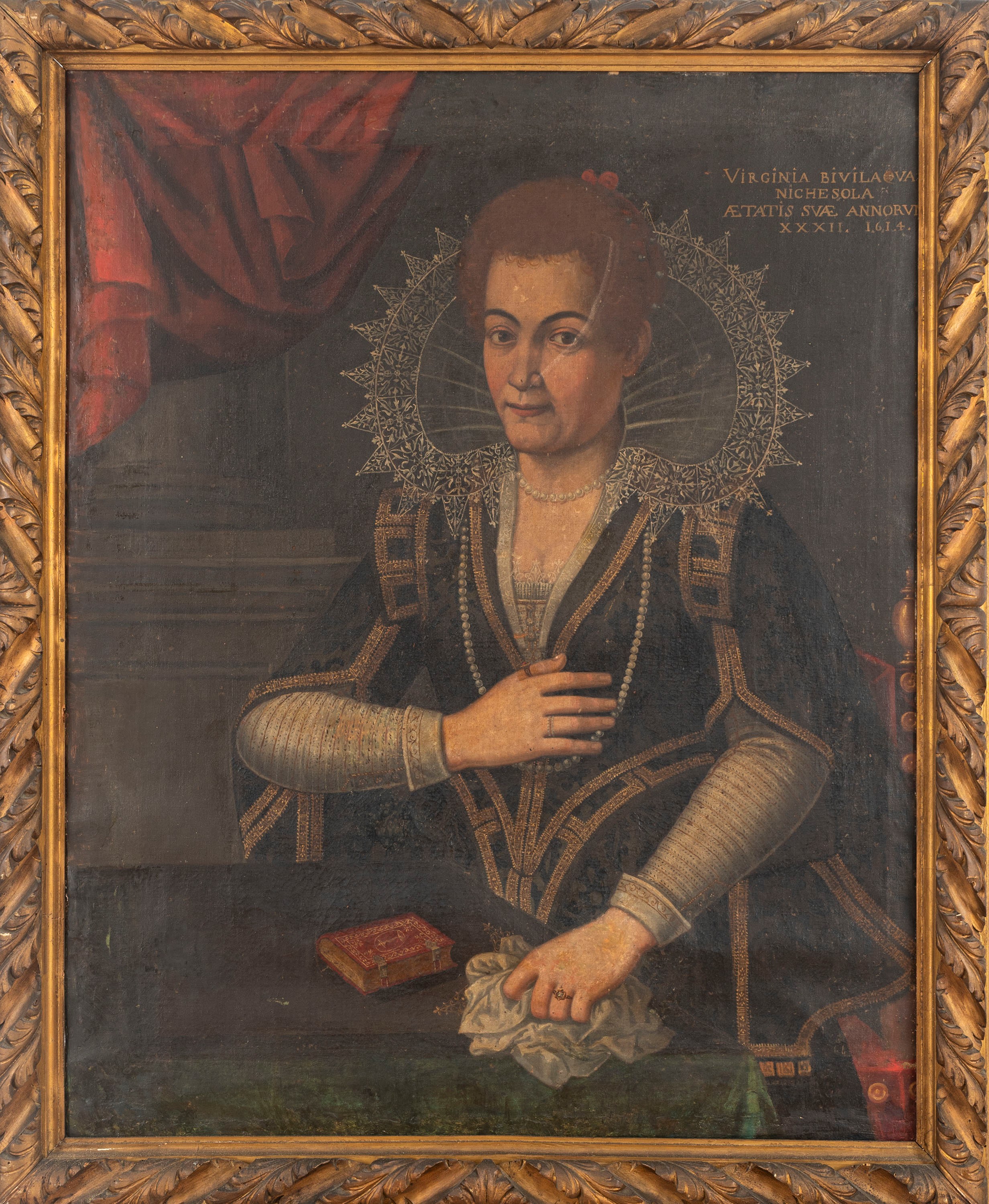 Scuola Veneta, Secolo XVII - Anonimo, Ritratto di Virginia Bevilacqua a tre quarti di figura, oli...