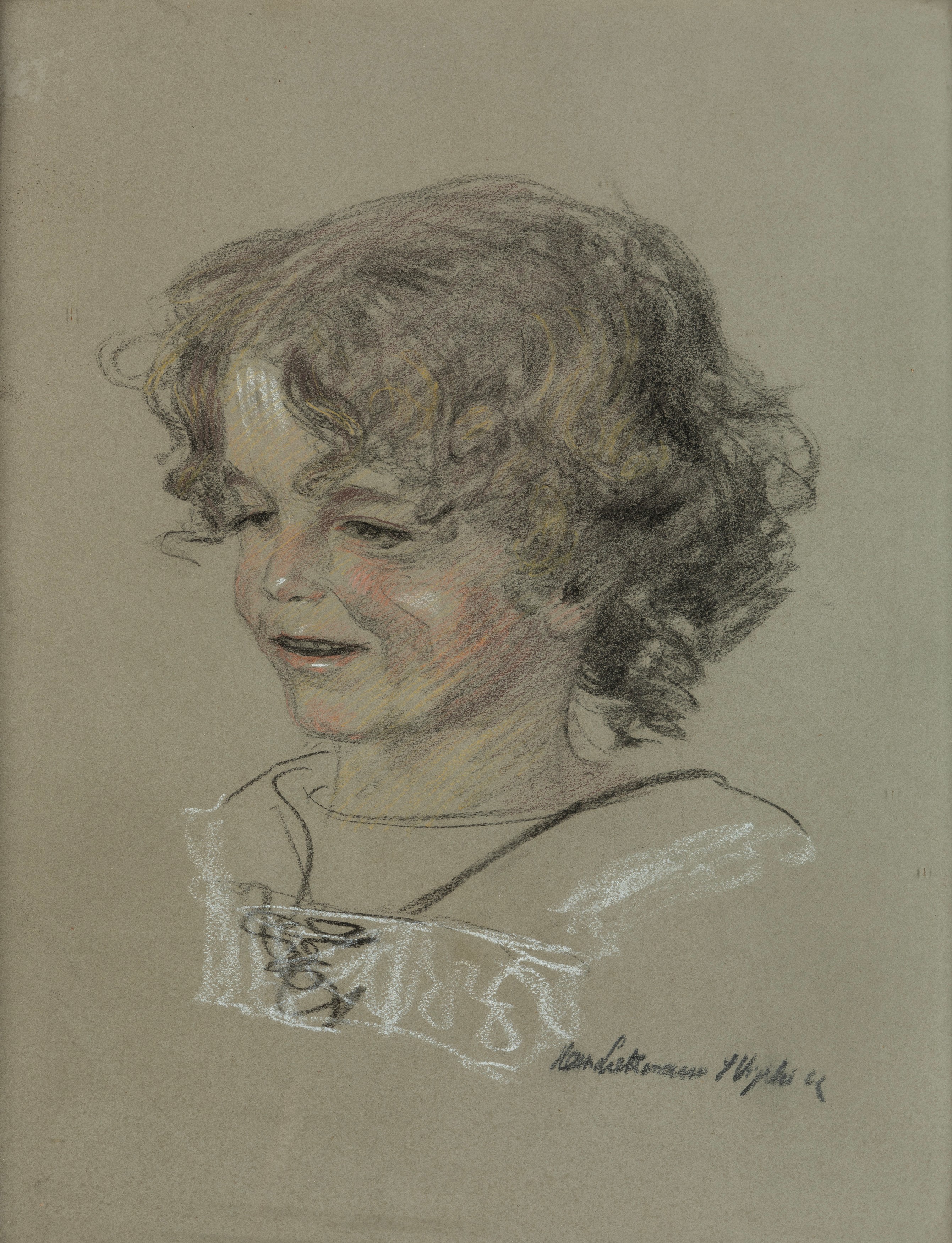 Scuola del Secolo XX - Autore sconosciuto, Ritratti di bimbi, disegni a carboncino e matite color...