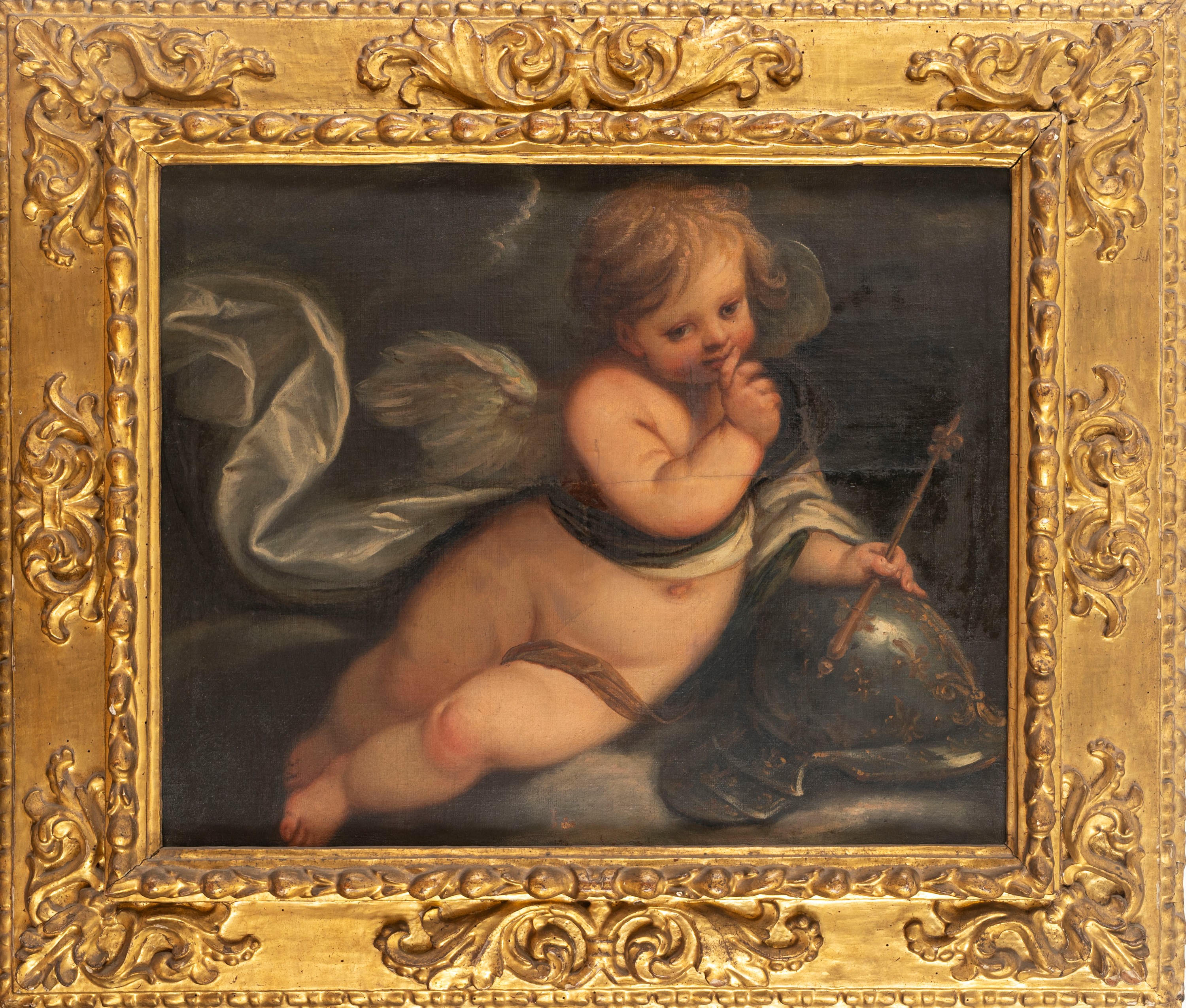 Amorino con elmo e scettro