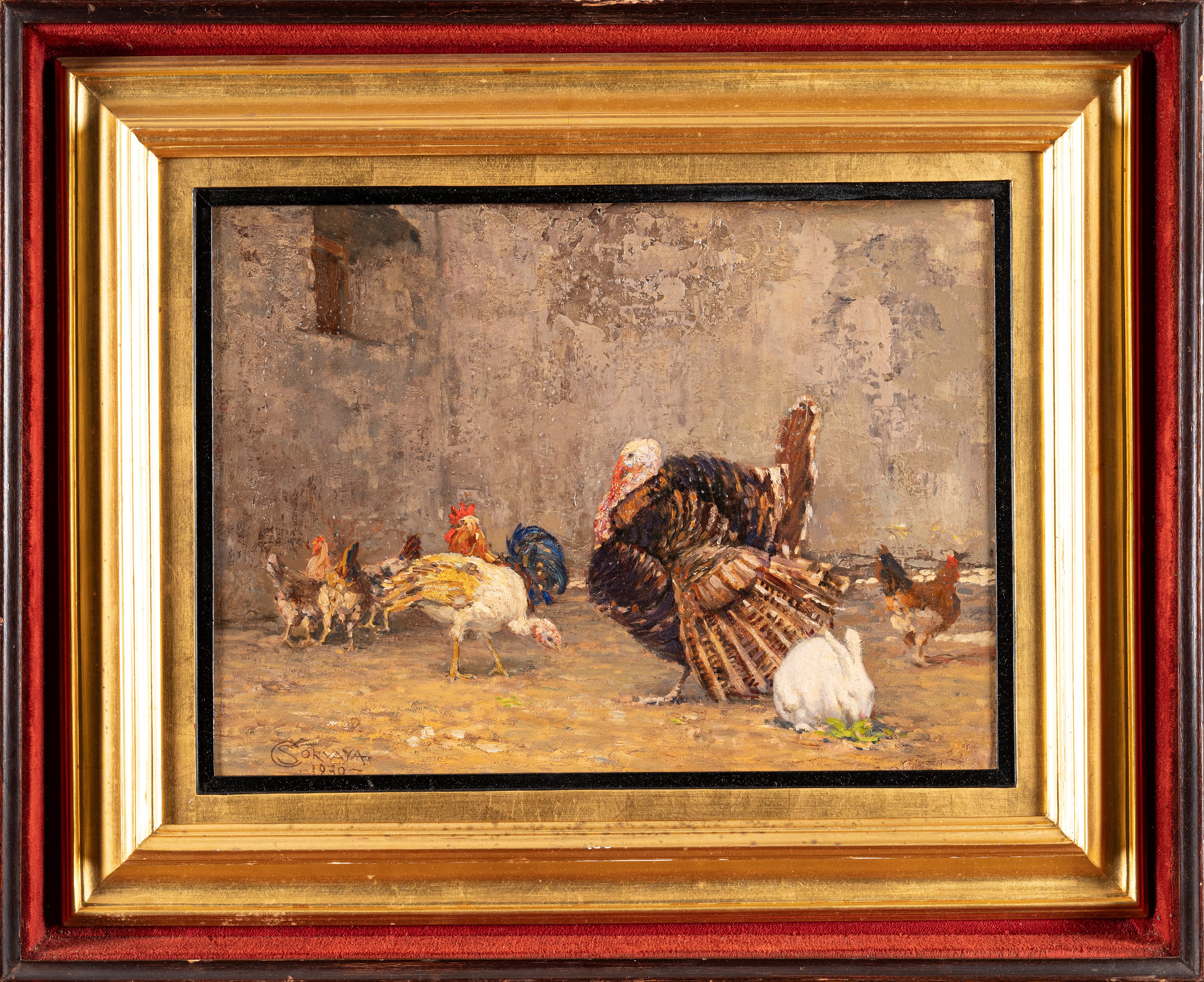 Salvatore Corvaya - Nell'aia, olio su cartone, 1930
