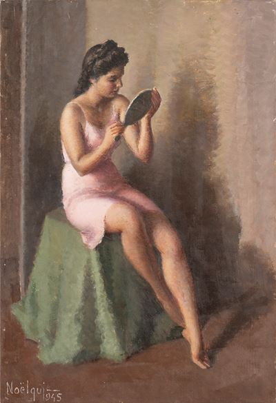 Noel Quintavalle, Allo specchio, olio su tela