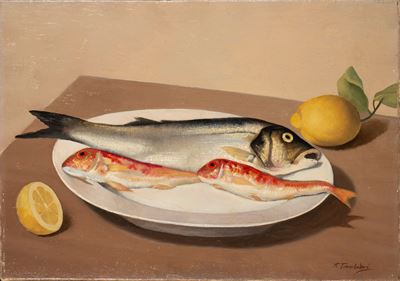Pesci e limoni, olio su tela, 1928 ca., cm 35 x 50