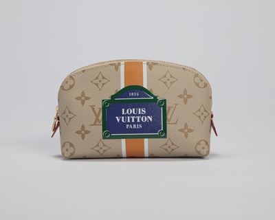 Pochette cosmétique in tela monogram beige, cm 17