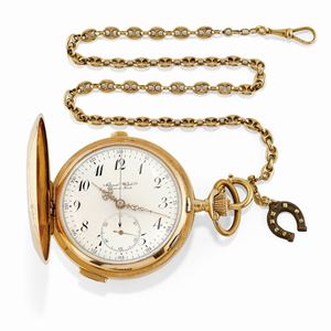 A 18K yellow gold pocket watch, National Watch Co., (the necklace is not original)